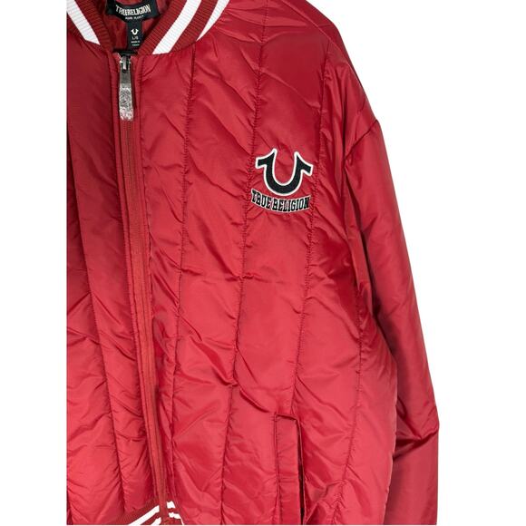 NWT Men's True Religion Red Dahlia Vertical Quilted Full Zip Jacket Size Large - Picture 2 of 9